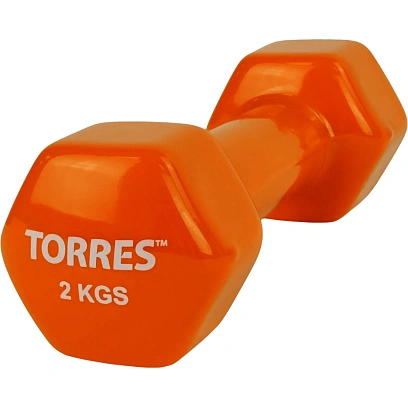 Гантель TORRES 2кг, металл в виниловой оболочке, оранжевый, PL522204