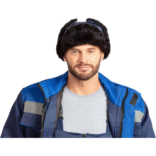 Шапка-ушанка зимняя с креплением для каски (Шап 572) т.син (р.59)