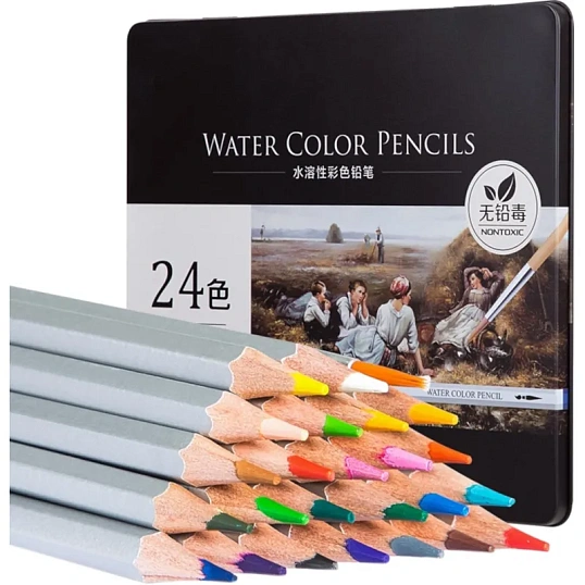 Карандаши акварельные Deli липа 24 цв/наб мет.кор. 6521