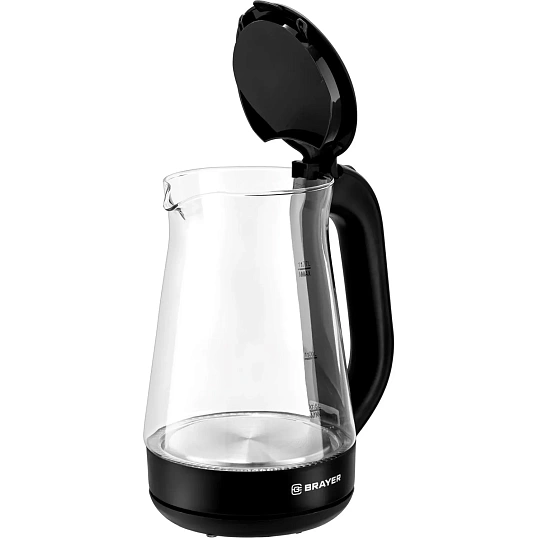 Чайник BRAYER 6112BR-BK. 2200Вт, 1,7л,электрич,стеклян.корп,автоотключ
