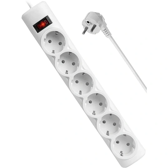 Сетевой фильтр Defender  DFS 155 5 м, белый, 6 розеток(99493)