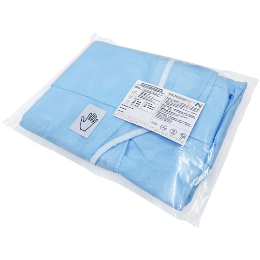 Халат хирург. стер, ЕВРО, рук.манж, дл.140 см, р.54-56, пл.25, смс, 1шт