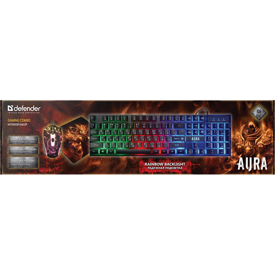 Набор клавиатура+мышь Defender +коврик Aura MKP-117 RU,Light игров. (52117)