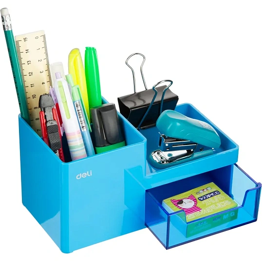 Подставка-органайзер Deli Rio EZ25130, 1 выдвижной лоток, 3 отд, синий
