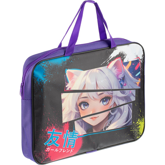 Папка школьника А4 с ручками ШИРОКАЯ,ПШ-11,ДЕВУШКА С УШКАМИ 2025