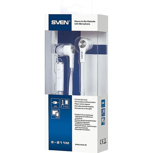 Наушники SVEN E-211M белый, микрофон