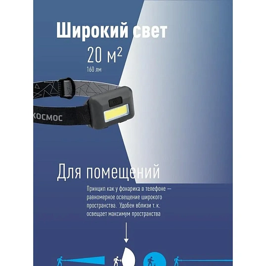 Фонарь налобный светодиодный КОСМОС KOC-H101-COB 3Вт, 3 режима