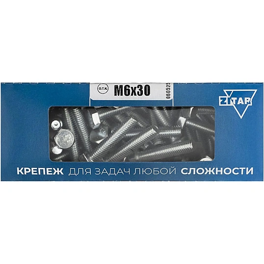 Болт DIN933 с шестигр. головкой оцин.М6х30 (60 шт/уп) Zitar (105203)