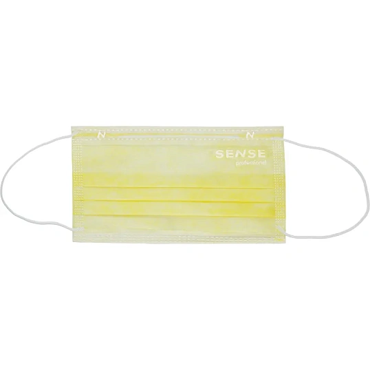 Маска медицинская 3-х сл., резинка, желтый, Sense, картон 50шт/уп