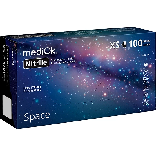 Перчатки нитрил. н/с. н/о, черные MediOk (XS) 50п/уп, 3,5гр