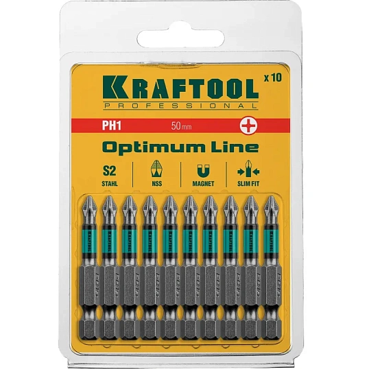 Бита KRAFTOOL Optimum Line PH1, 50 мм, тип E, 10 шт/уп (26122-1-50-10)