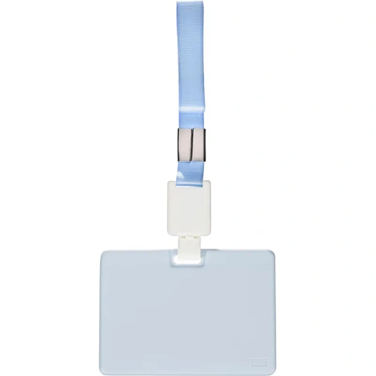 Бейдж Deli 64802 гориз.,с держат.,вкладыш:54x89мм,влагозащ.,голубой,блистер