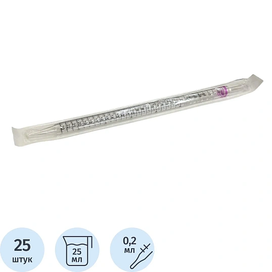 Пипетка серологическая 25 мл, ПС, стер, 25 шт/уп, ИУ 4301-1025