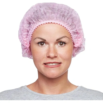 Шапочка Берет (модель Плиссе) розовая пл.18 25шт/уп  Гекса