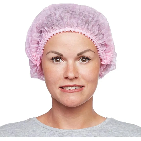 Шапочка Берет (модель Плиссе) розовая пл.18 25шт/уп  Гекса