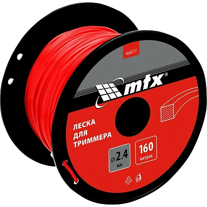 Леска для триммера MTX квадрат 2,4 мм х 160 м, на катушке (96877)