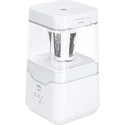 Точилка для карандашей электрич. Deli, 1 отв., пластик ,батарея+ USB, белый