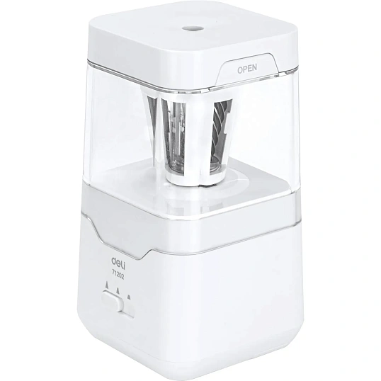 Точилка для карандашей электрич. Deli, 1 отв., пластик ,батарея+ USB, белый