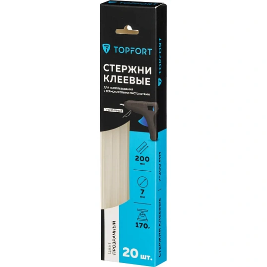 Стержень клеевой прозрачные 7x200, упаковка 20 штук, TOPFORT