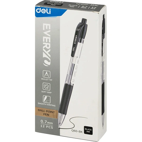 Ручка шариковая автомат. Deli Every, EQ60-BK,черн,пул нак.0,7мм