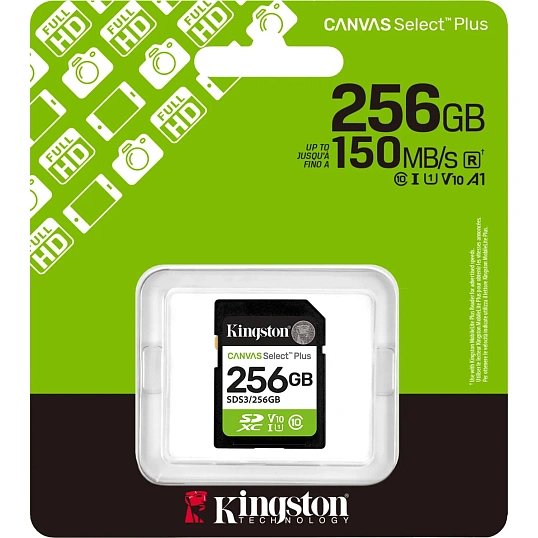 Карта памяти SDXC Kingston, 256GB, Canvas Select Plus Gen3 SDS3/256GB