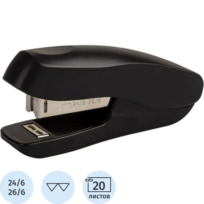 Степлер Attache Economy №24/6, 26/6, до 20 листов, пластик, черный