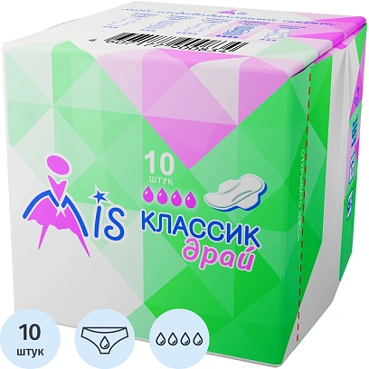 Прокладки женские МИС Классик драй 4 капли 10шт/уп_1952808
