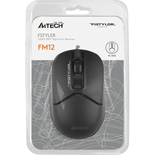 Мышь компьютерная A4Tech Fstyler FM12 чер опт (1200dpi) USB (3but)