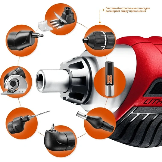 Отвертка аккумуляторная ЗУБР ViX 3.6 В с 10 битами (ЗО-Е-3.6 Ли)