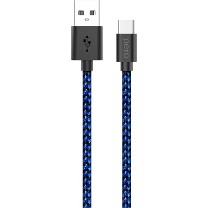 Кабель USB PERO DC-04 Type-C, 3А, 1м, Blue-black (Fast Charge)
