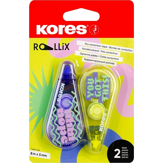 Корректирующая лента ROLLIX 5мм х 8м, 2шт/уп, цв. ассорти, 84734