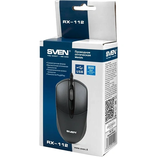 Мышь компьютерная Sven Мышь RX-112 USB черная  (SV-03200112UB)