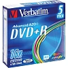 Носители информации DVD+R, 16x, Verbatim Colour, Slim/5, 43556