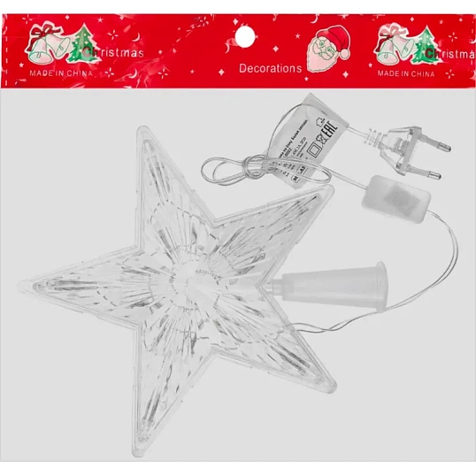 Верхушка Белая звезда, 19х19см, 15 LED, 1 режим, мульти НВУ-0002