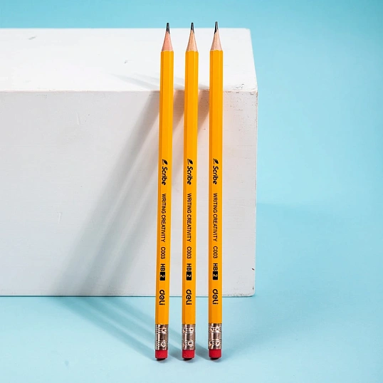 Карандаш чернографитный Deli Scribe HB 6-гр, с ластиком, желтый EC003-HB