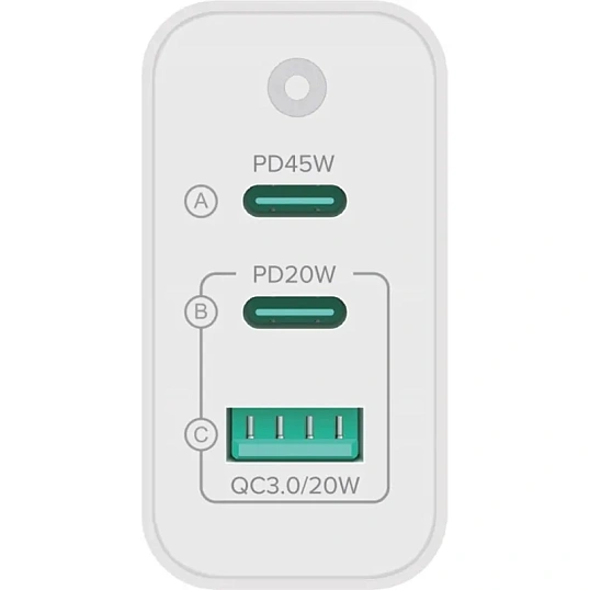 Зарядное устройство сетевое PERO TC17 USB-A QC 3.0 + 2х USB-C PD, 65W белый