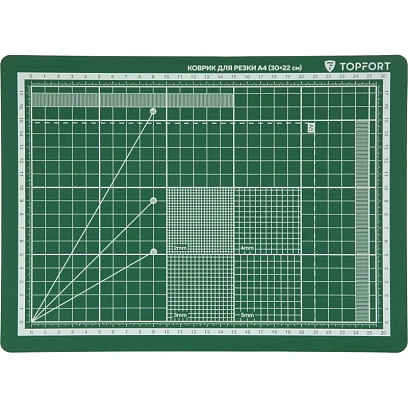 Коврик для резки TOPFORT 3х-слойный А4 (30х22см),2х-сторонний,зеленый