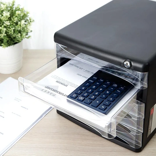 Бокс с выдвижными лотками Deli E9795Bl 5 выдвижн лотков с замком черный