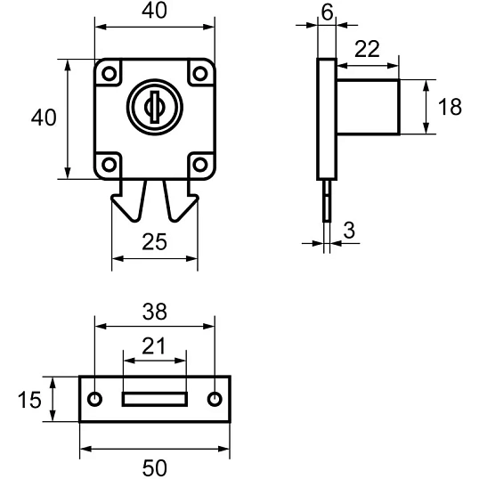Замок мебельный_УЗК Стандарт 6202 сталь хром (отв.пл.кр/д/шкаф-купе/2кл)