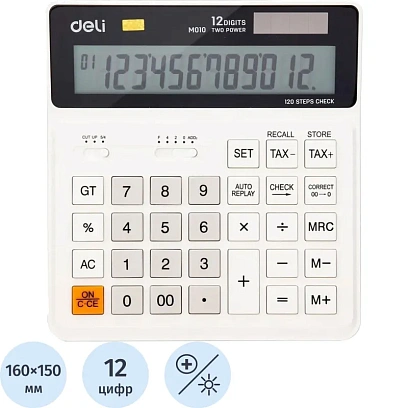 Калькулятор настольный БУХГАЛТЕРСКИЙ Deli EM01010 белый 12-разр