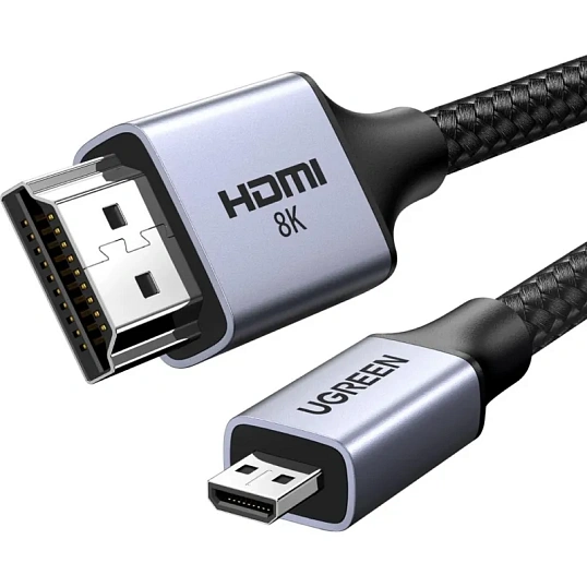 Кабель UGREEN HD164 (15516) Micro HDMI to HDMI 8K Cable. 1м.  серый космос