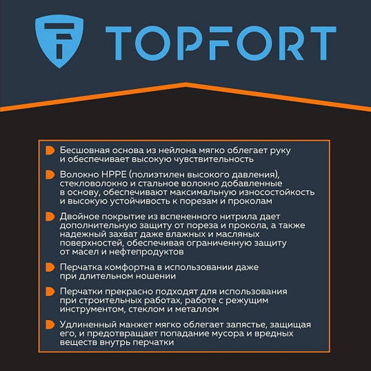 Перчатки защитные от порезов  TOPFORT Сполдер Нит Е с нитр.покр. р.10