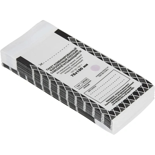 Пакет для стерилизации комб. жаропроч плоский самоз 75мм х 150мм 100 шт/уп