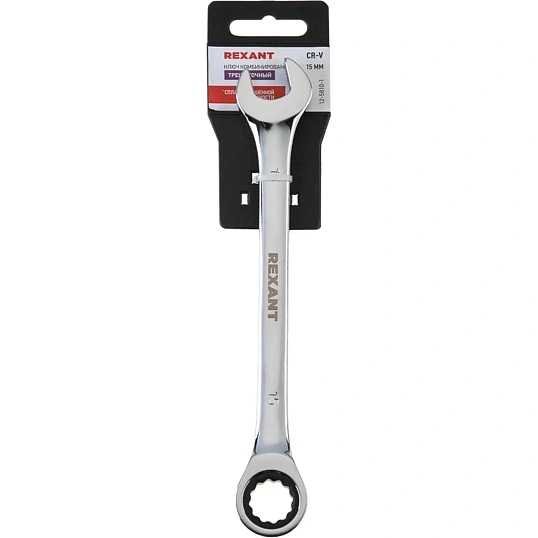 Ключ комбинированный трещоточный 15мм, CrV, зеркальн. хром REXANT 12-5810-1