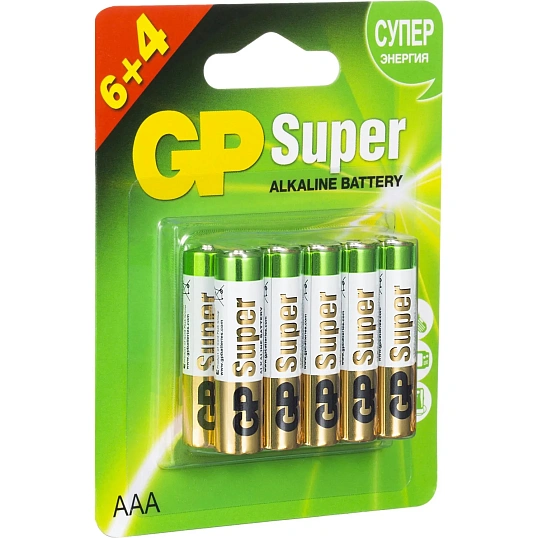 Батарейка GP Super AAA/LR03 24A6/4-2CR10/GP24AA216/4-2CRSBC10 10шт/уп.(6+4)