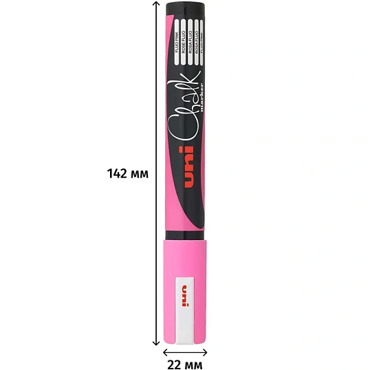 Маркер меловой UNI PWE-5M, флуоресцентно-розовый, 1.8-2.5 мм.