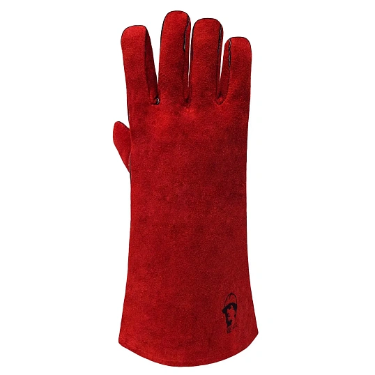 Краги спилковые пятипалые КЕ1470 красные с подкл. (12 пар/уп)