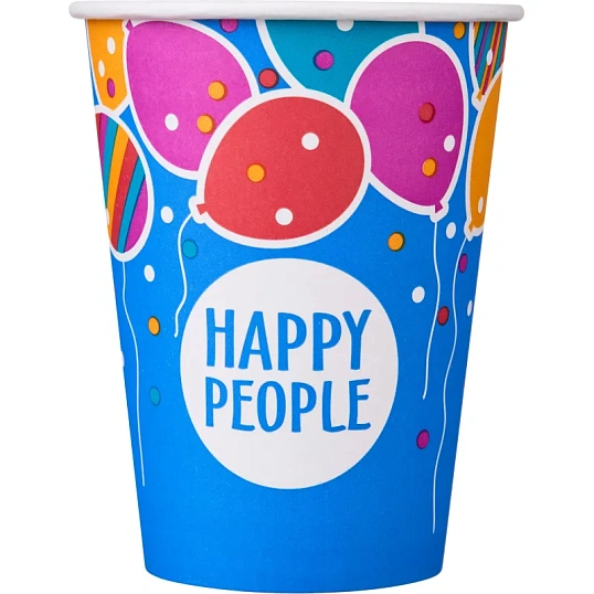 Стакан одноразовый бум односл. 350 мл d-90мм Happy People МИКС  50шт/уп