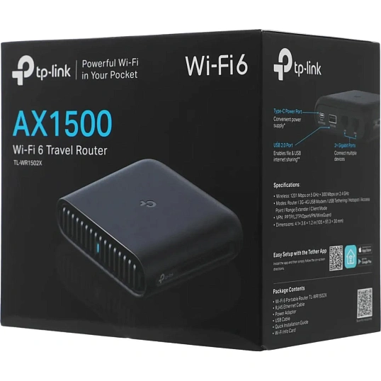 Маршрутизатор TP-Link TL-WR1502X AX1500 USB-С  Pocket Trave