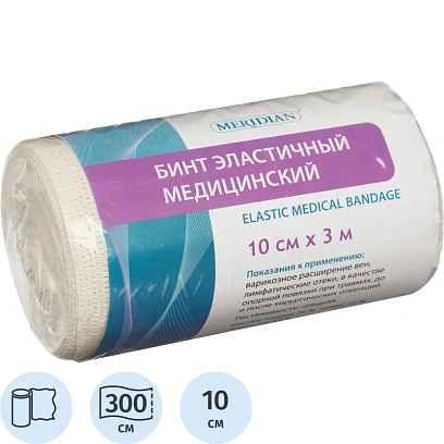 Бинт эластичный 3мх10см с застежкой Meridian